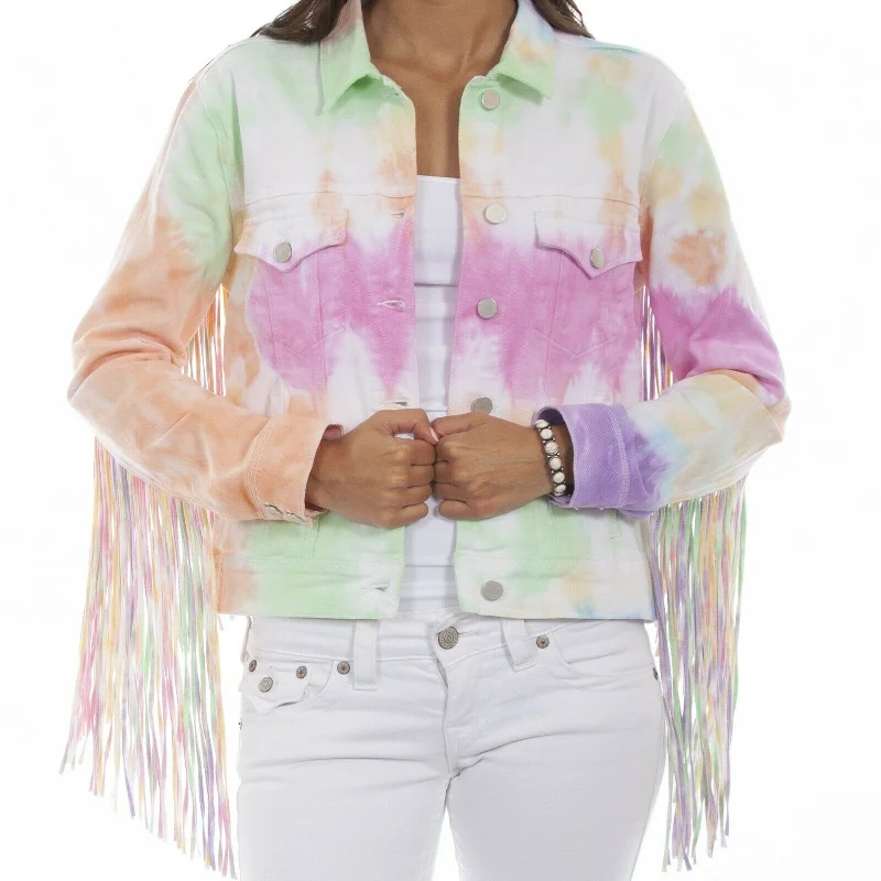 Scully Ladies Tie Dye Denim & Fringe Jackets HC688-SHB Satin Fabric Silk Fabric Chiffon Fabric