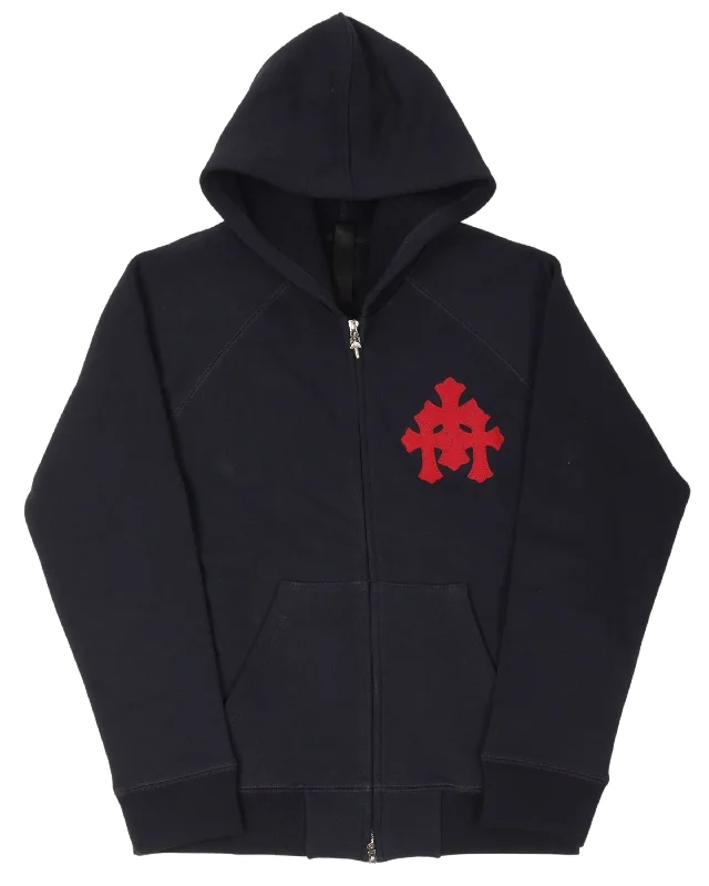 Cross Patch Zip-Up Hoodie Hoodie with Half-Zip Sporty Casual