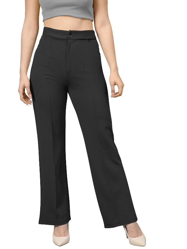 Odette Black Polyester Trouser For Women Trousers Pleated Formal