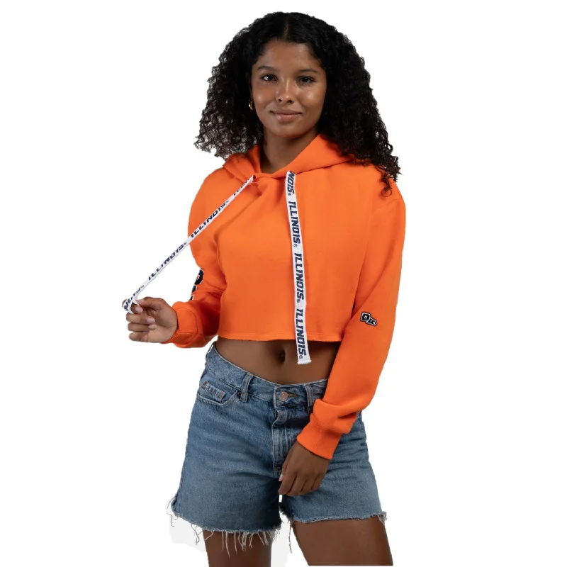 Illinois Fighting Illini Women's Hype & Vice Retro Cropped Hoodie Hoodie with Ribbed Cuffs Snug Fit Comfort