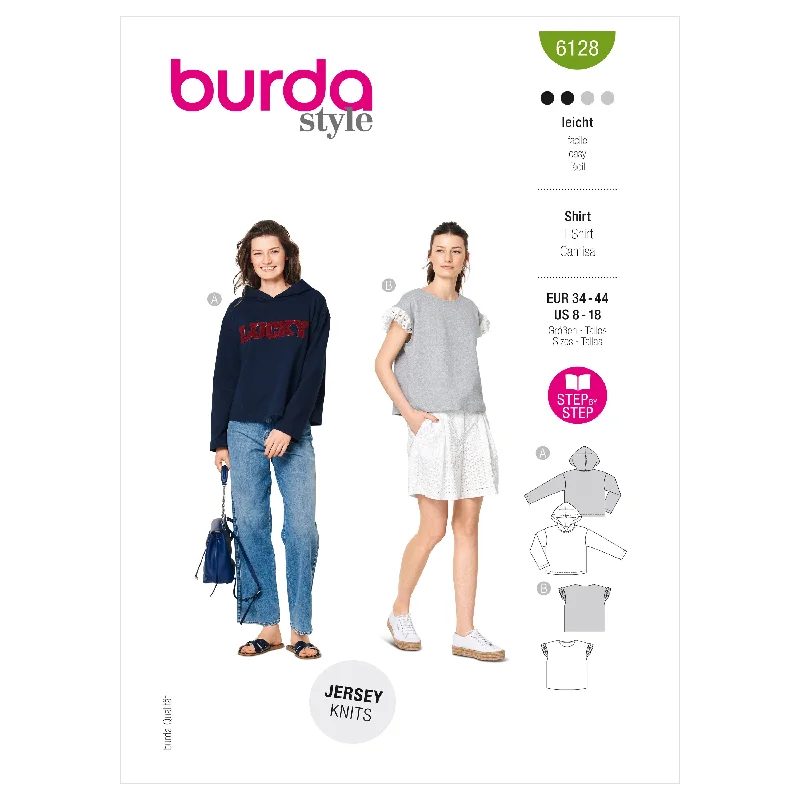 Burda Pattern 6128 Misses' Hoodie, Sweatshirt Hoodie with Puffed Sleeves Voluminous Trendy