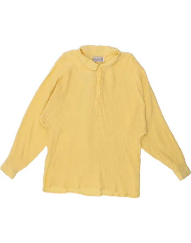 I BLUES Womens Pullover Shirt IT 42 Medium Yellow Silk Ribbed Crew Neck