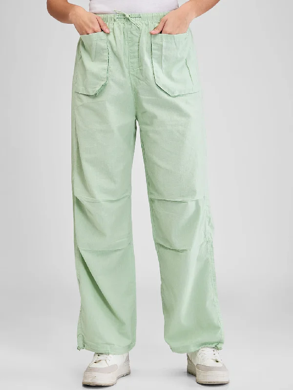 Spykar Green High Rise Baggy Trouser For Women Trousers fashionable trendy