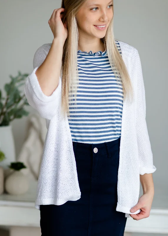 Blue Ruffle Neck Striped Tank ribbed tank top