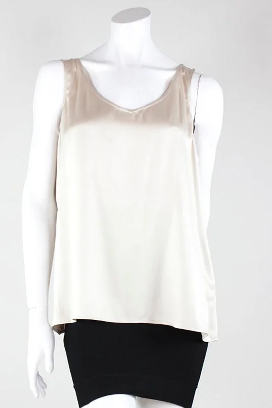 Eileen Fisher Tan Sleeveless Scoop Neck Tank Blouse Large lace back tank