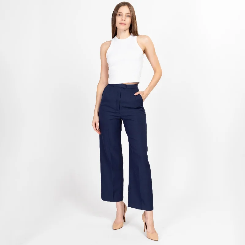 XS 70s Navy Blue High Waisted Trousers 25" Trousers practical durable