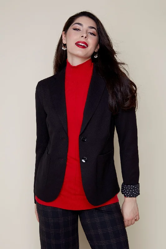 Renuar Knit Jacket R3768-E2102-BLPODO Black Tiered Jacket Buttoned Jacket Zippered Jacket