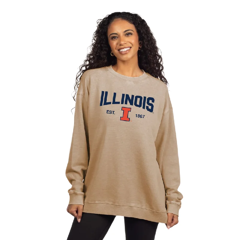 Illinois Fighting Illini Women's Chicka-D Campus Crewneck Sweatshirt Hoodie with Hem Lace Feminine Delicate