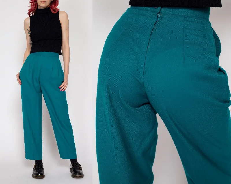 Petite XS 80s Teal High Waisted Trousers 23” Trousers Plaid Checkered