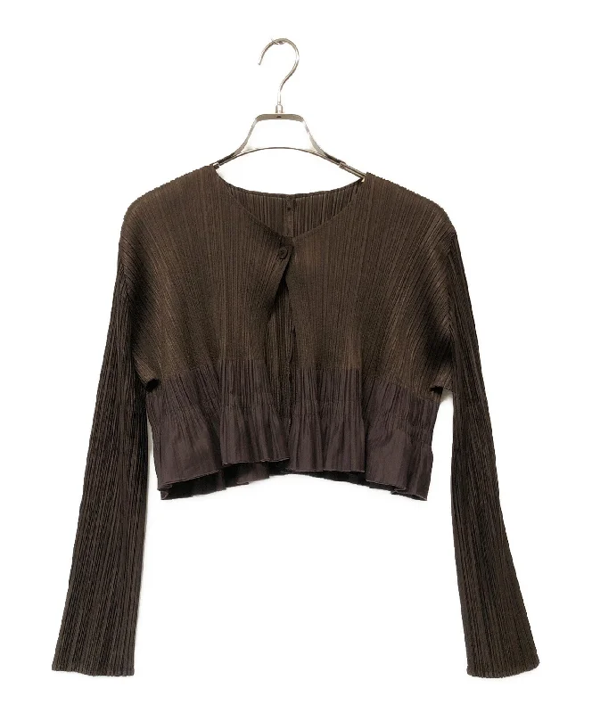 [Pre-owned] PLEATS PLEASE Pleated Short Cardigan Women's Brown SIZE 3 PP93-J0577 PP93-J0577 Hooded Caped Shawl Collar