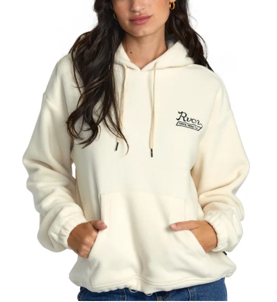 RVCA Womens Script Pullover Hoodie Ruffle Neck Pullover