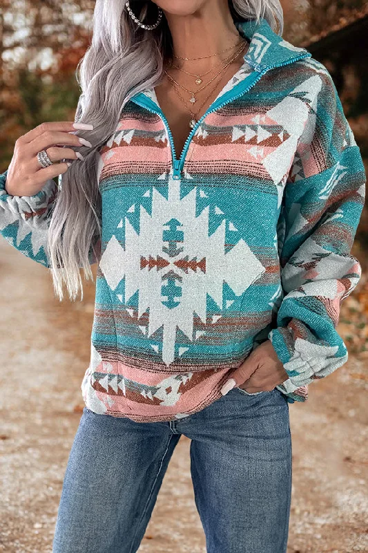 Vintage Aztec Print Half Zip Pullover Soft Wool Sweater