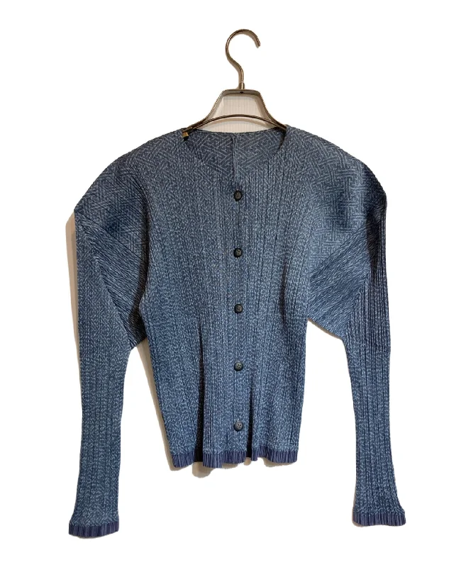 [Pre-owned] PLEATS PLEASE Pleated cardigan with all-over pattern PP82-JD455 Spandex Blend Rayon Blend Denim Blend