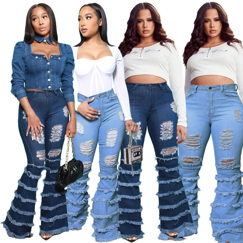 Skinny Jeans Women High Waist Stretch Ripped Denim Pants Hip Fit Leggings Slim Elastic Mom Jean Casual Comfy Trousers Trousers trendy modern