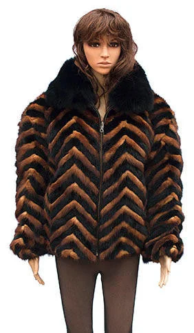 Winter Fur - Ladies Chevron Mink Jacket Nylon Jacket Polyester Jacket Spandex Jacket