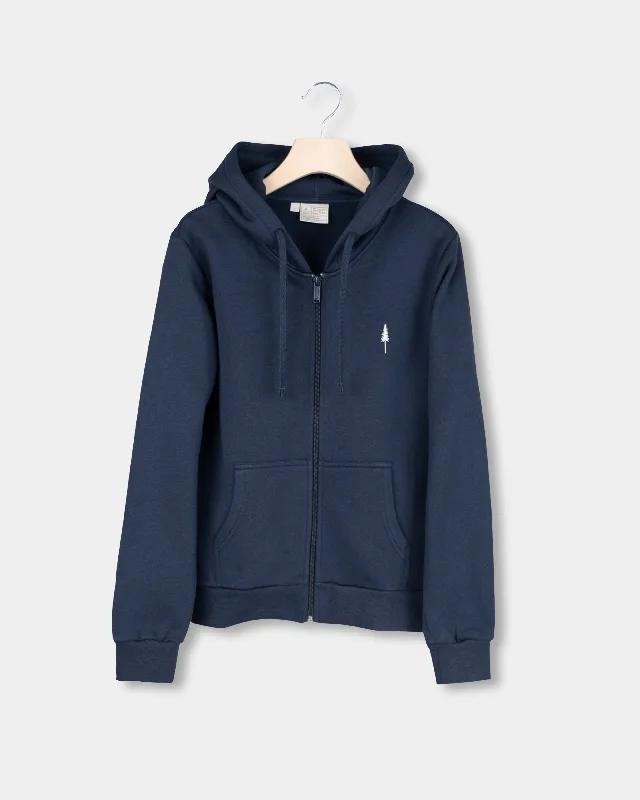 TreeHoodie Zip Women Navy Hoodie with Logo Branding Identity