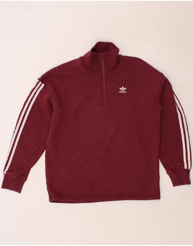 ADIDAS Womens Oversized Zip Neck Pullover Tracksuit Top UK 8 Small Maroon Cashmere Luxurious Pullover