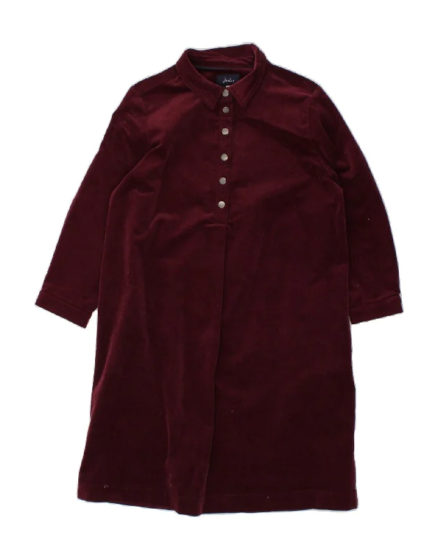 JOULES Womens Pullover Shirt Dress UK 10 Small Maroon Cotton Notched Neck Pullover