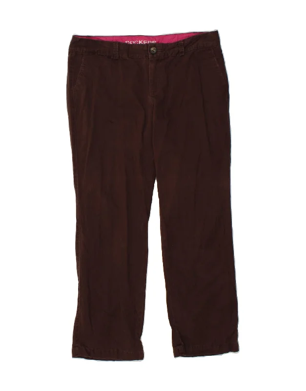 DOCKERS Womens Straight Chino Trousers US 12 Large W34 L37  Brown Cotton Trousers Leather Faux