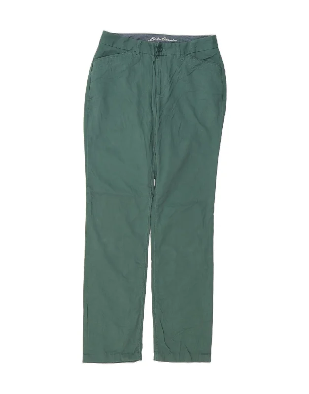 EDDIE BAUER Womens High Waist Chino Trousers US 12 Large W34 L34 Green Trousers Satin Smooth