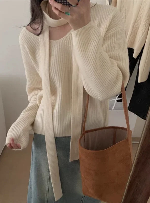 Women V Neck Pullover Sweater Open Neck Pullover