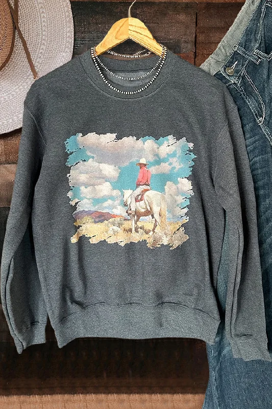 Ranch Cowboy Pullover Sweatshirt Square Neck Pullover