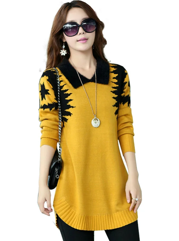 Long Pullover Slim Sweater Long sleeve lapel Sweater Knitwear One Shoulder Top