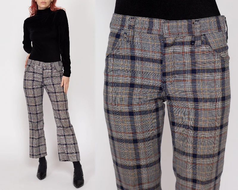 Petite XS 70s Grey Plaid Flared Trousers Trousers Pleated Formal