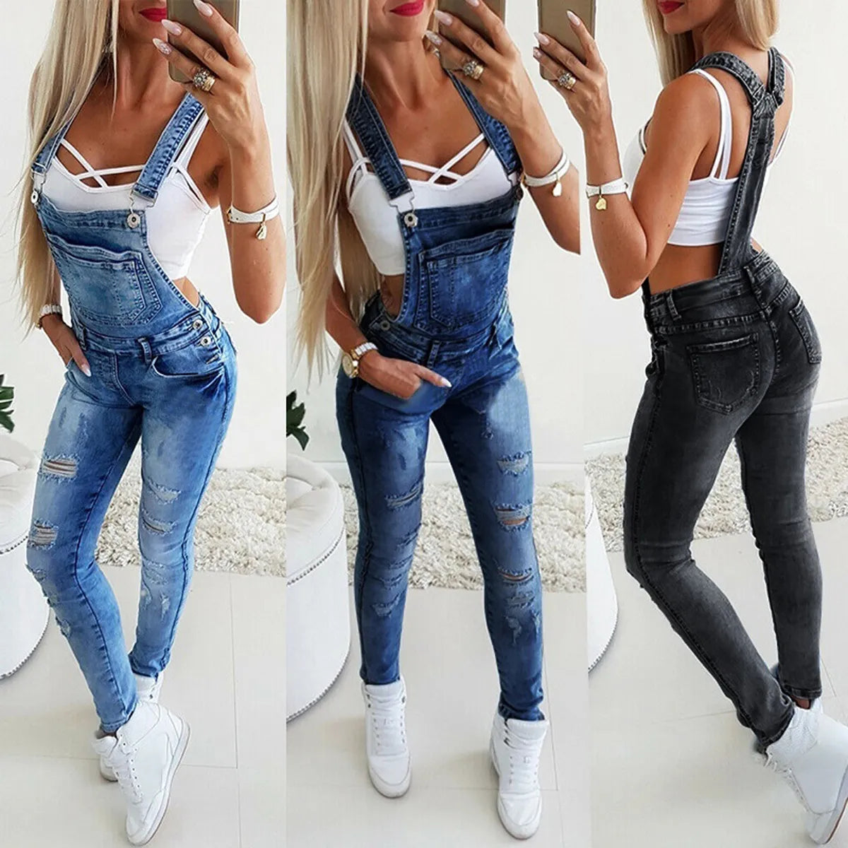 Women Pants Fashion Jeans Female Street Overalls Loose Casual Hole Pants Lady Full Length Trousers Hot 2020 Trousers Modern Contemporary