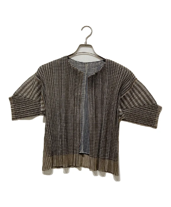 [Pre-owned] PLEATS PLEASE Layered Crazy Pattern Cardigan PP14-JO162 Houndstooth Herringbone Solid