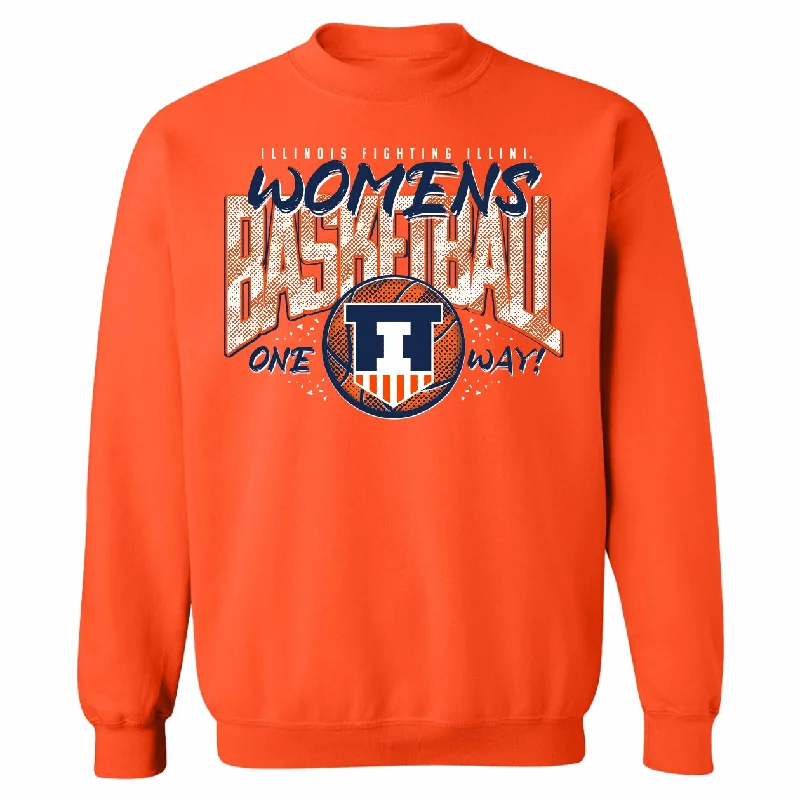 Illinois Women's Basketball Sweatshirt Orange "One Way" Hoodie with Hem Raw Edge Edgy Unfinished