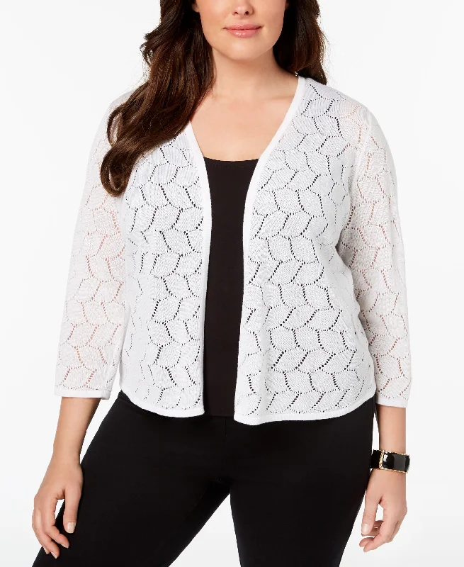 Charter Club Plus Size Patterned Knit Cardigan Spandex Blend Rayon Blend Denim Blend