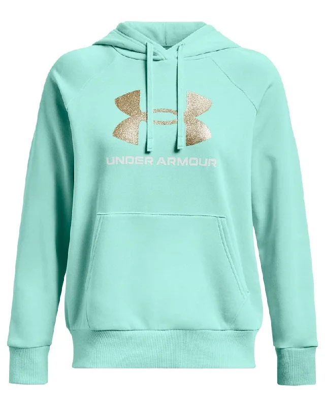 Under Armour Womens Rival Fleece Glitter Pullover Hoodie Shirred Sleeve Feminine