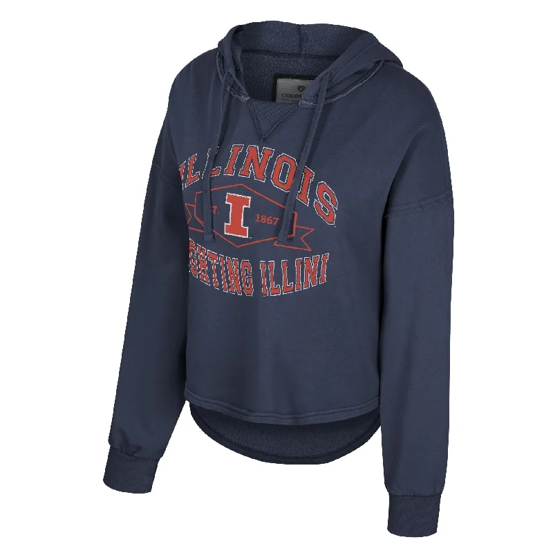 Illinois Fighting Illini Women's Vintage Washed Hoodie Hoodie with Hem Elastic Stretchable Comfortable