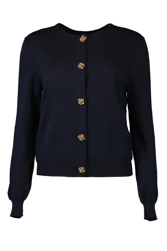 JEWEL BUTTON CARDIGAN Crew Neck V-Neck Turtle Neck