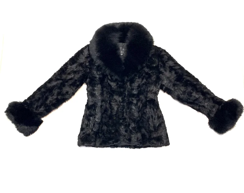 Kashani Women's Black Mink Jacket with Fox Fur Lining Faux Fur Jacket Real Fur Jacket Shearling Jacket