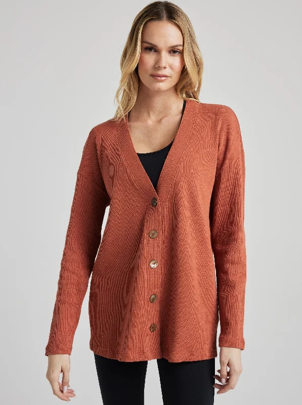 Relaxed Cardigan - Baked Clay Seamless Knitted Crochet