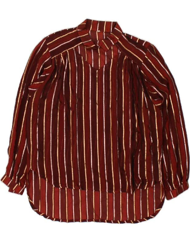 VINTAGE Womens Pullover Shirt Blouse UK 14 Medium Maroon Striped Cable Knit Chunky