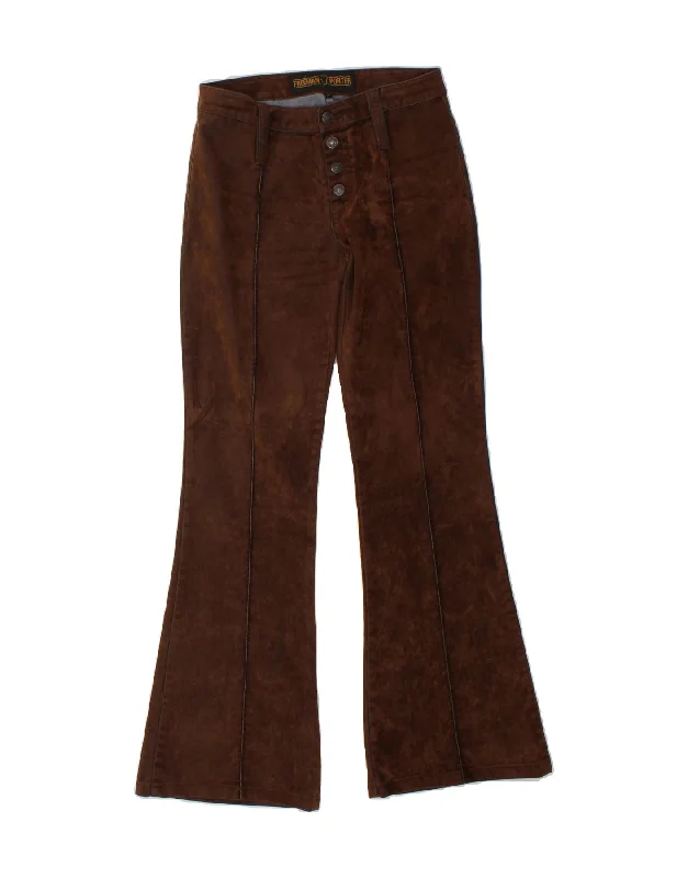 FREEMAN T. PORTER Womens Flare Casual Trousers W28 L30  Brown Cotton Trousers Velvet Soft