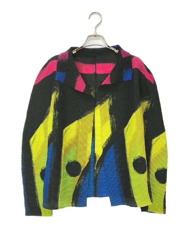 [Pre-owned] ISSEY MIYAKE me waffle pleated cardigan MI91FO271 Solid Color Striped Floral Print