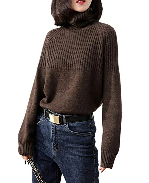 Women Loose Jumpers Wool Knit Split Thick Turtleneck Pullover Winter Short Sleeve Top