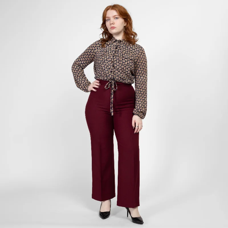 Medium 70s Burgundy High Waisted Trousers 30" Trousers sophisticated sleek