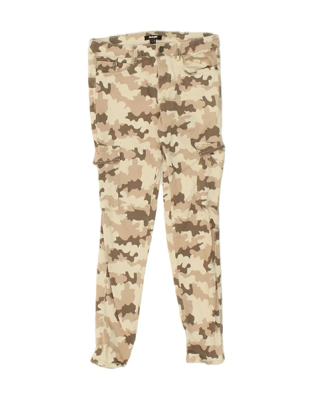 VINTAGE Womens Skinny Cargo Trousers EU 36 Small W27 L28  Beige Camouflage Trousers Floral Bohemian