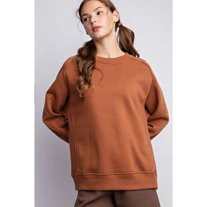 Rae Mode: Camel Color- French Terry Crewneck Sweatshirt Hoodie with Turtle Neck Cozy Winter