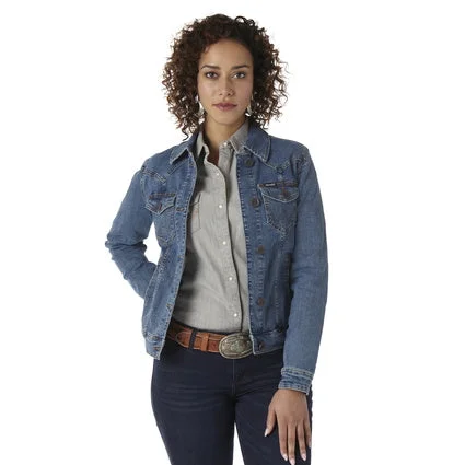 Wrangler USA Ladies Denim Jacket - Dark Denim - LWJ701D Denim Fabric Leather Fabric Suede Fabric