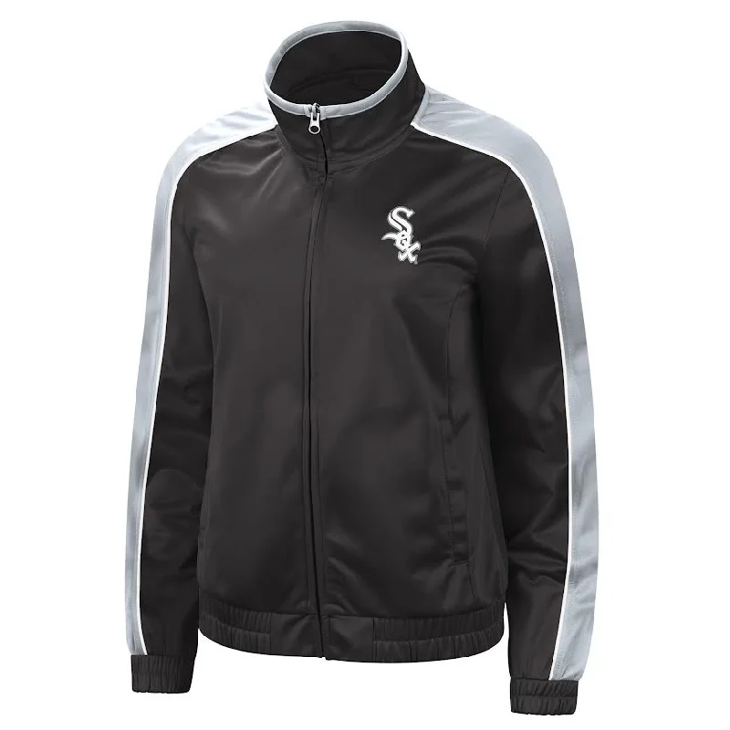 Women's Chicago White Sox G3 Black Full Zip Track Jacket Notch Collar Peter Pan Collar Cowl Neck