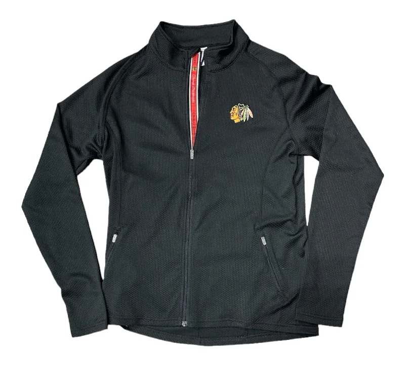 Women's Chicago Blackhawks Full Zip Black Progression Team Script Crew Jacket Knit Jacket Woven Jacket Fleece Jacket