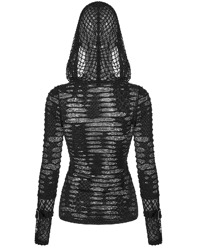 Punk Rave Destructionary Tactics Womens Apocalyptic Mesh Hoodie Hoodie with Print Artistic Unique