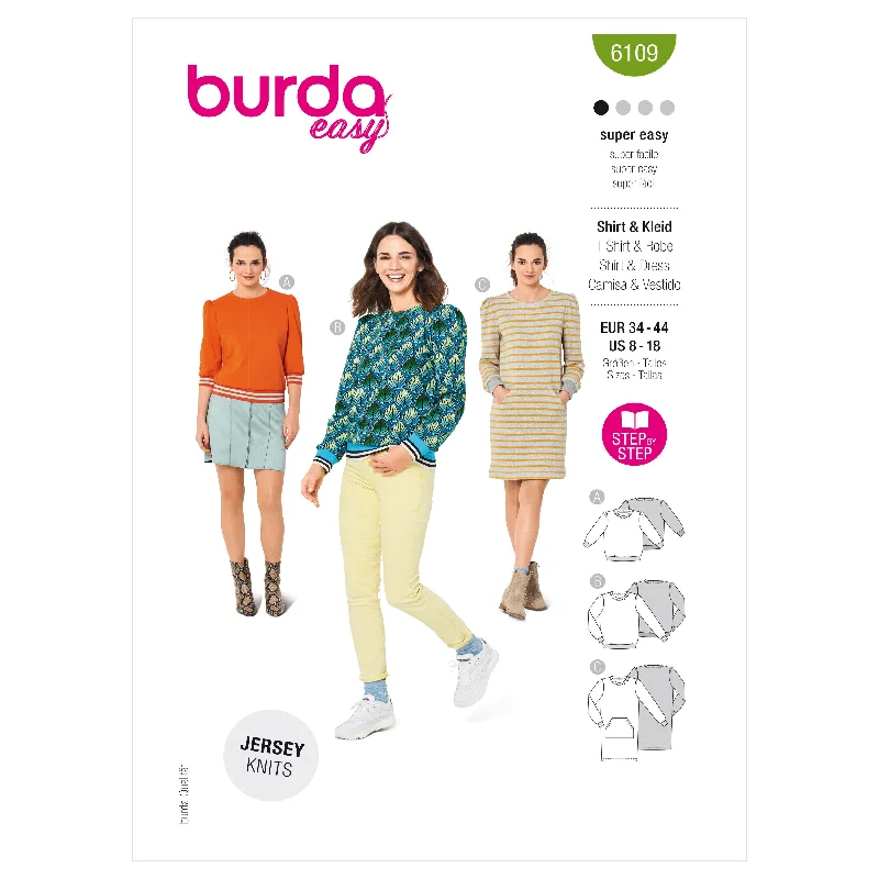 Burda Pattern 6109 Misses' Sweatshirt Hoodie with Relaxed Fit Easy Casual