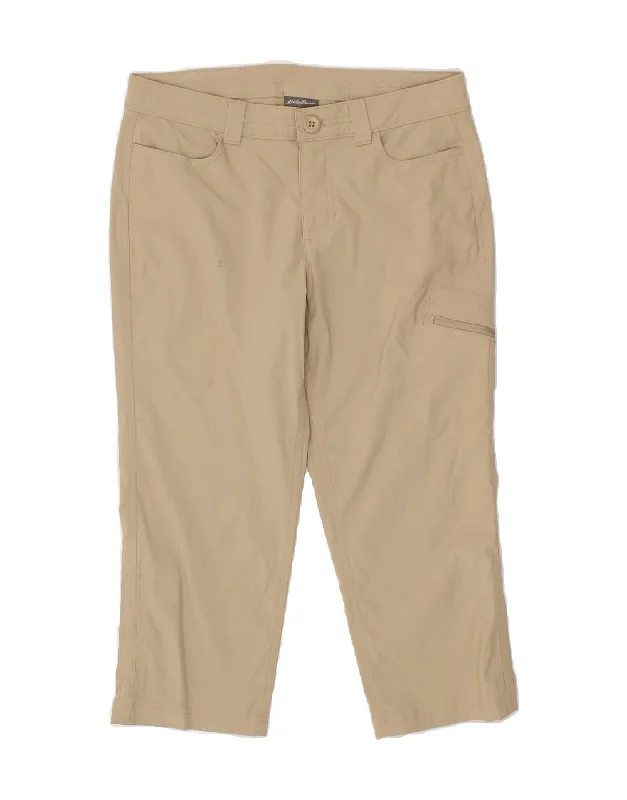 EDDIE BAUER Womens Straight Capri Trousers US 4 Small W30 L20 Beige Nylon Trousers cozy soft